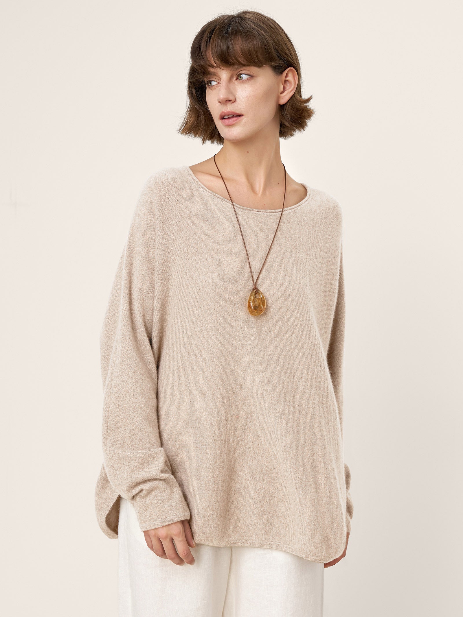 100% Mongolian Cashmere Hand-Finished Rolled Edge Knit Top AMARA by LINTICO for women