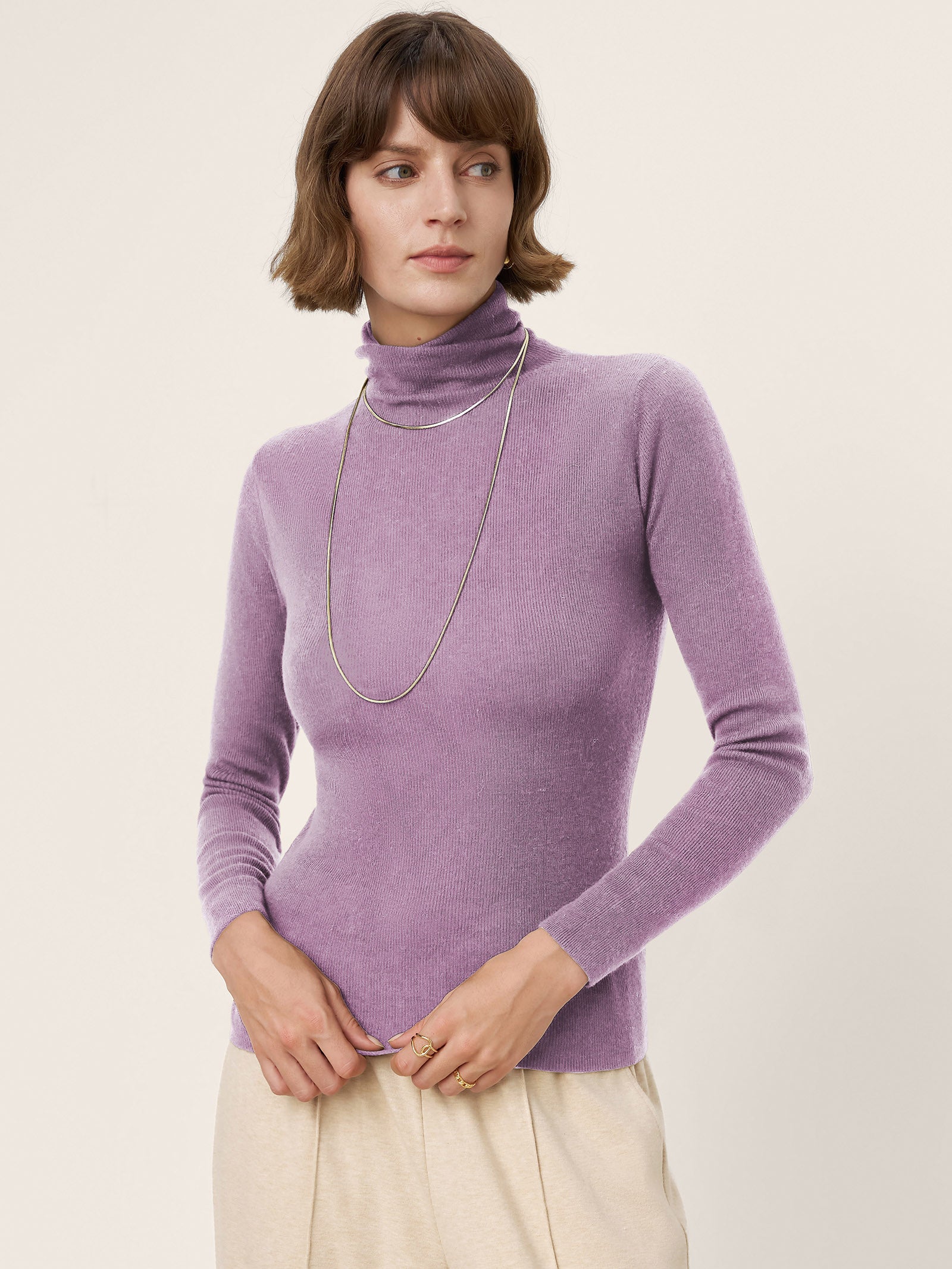 100% Extra-Fine Merino Wool Turtleneck Knit Sweater JOLENE by LINTICO for women