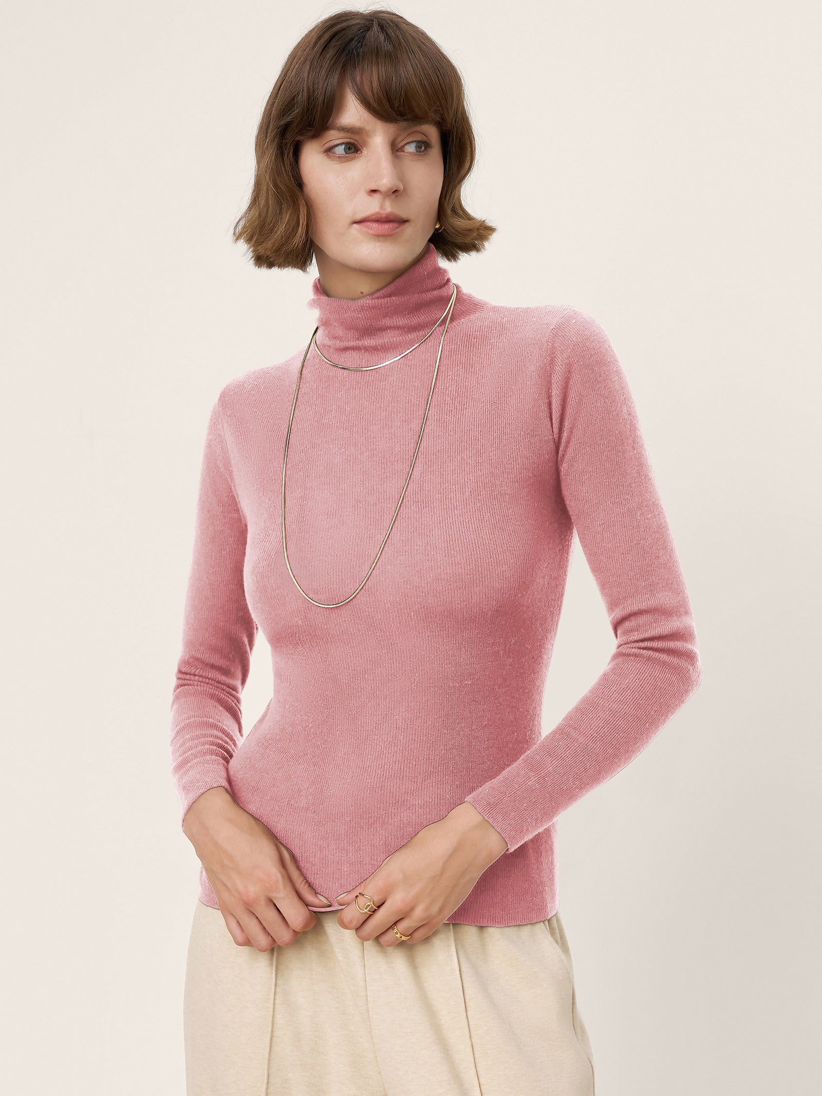 100% Extra-Fine Merino Wool Turtleneck Knit Sweater JOLENE by LINTICO for women