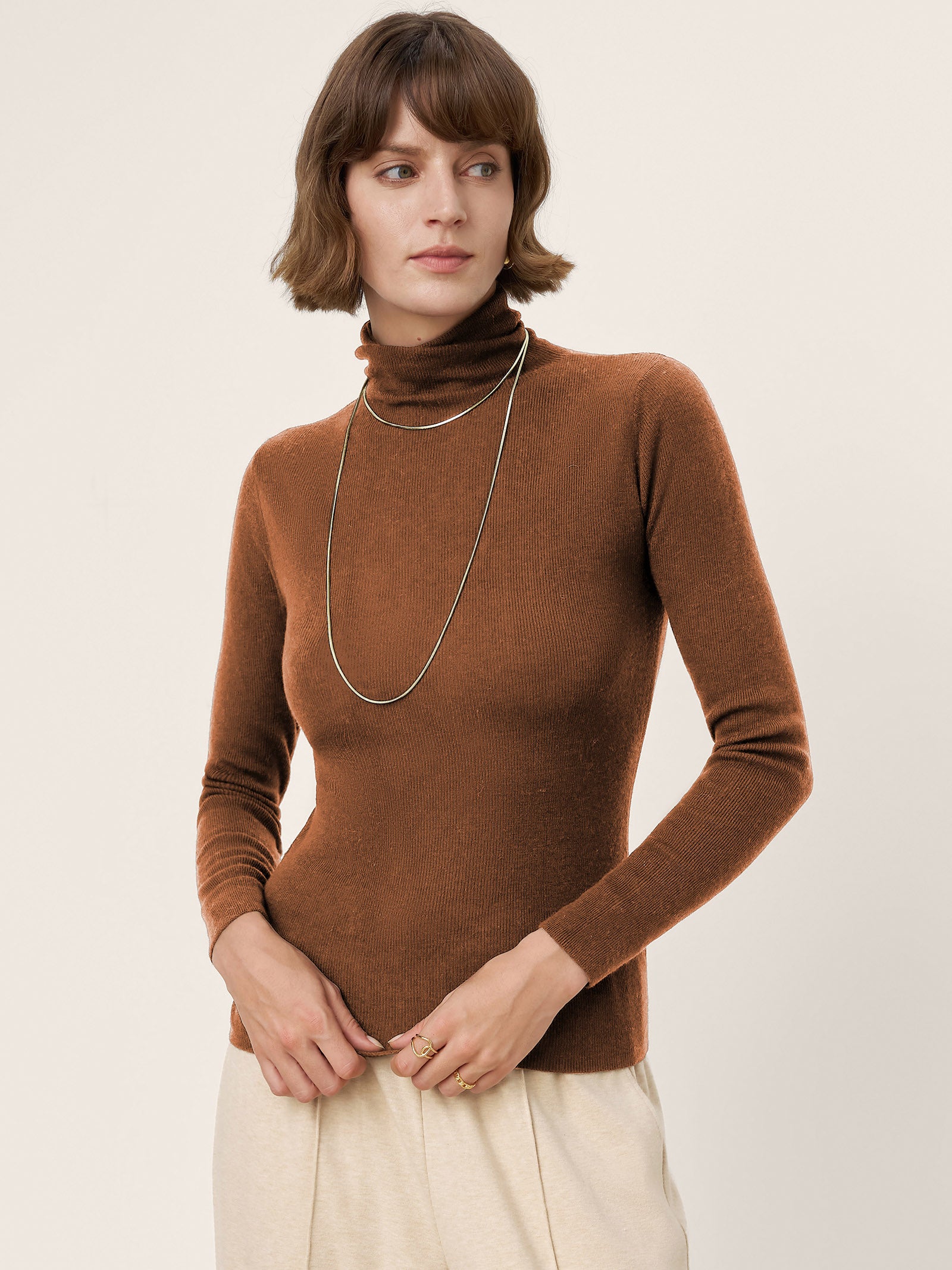 100% Extra-Fine Merino Wool Turtleneck Knit Sweater JOLENE by LINTICO for women