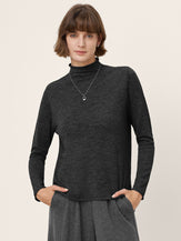 100% Extra-Fine Merino Wool Mock Neck Sweater with Rolled Edge ELA by LINTICO for women