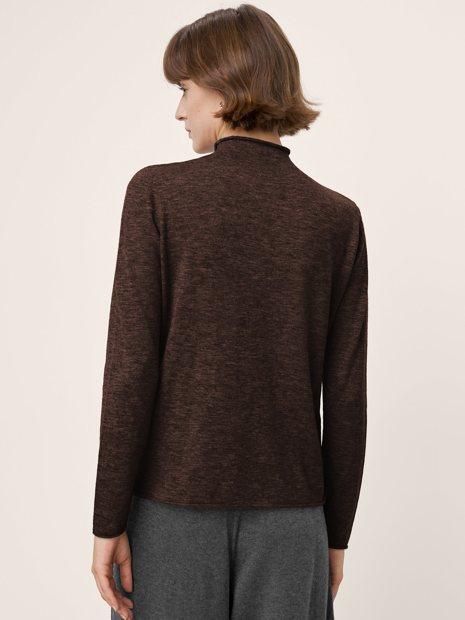 100% Extra-Fine Merino Wool Mock Neck Sweater with Rolled Edge ELA by LINTICO for women