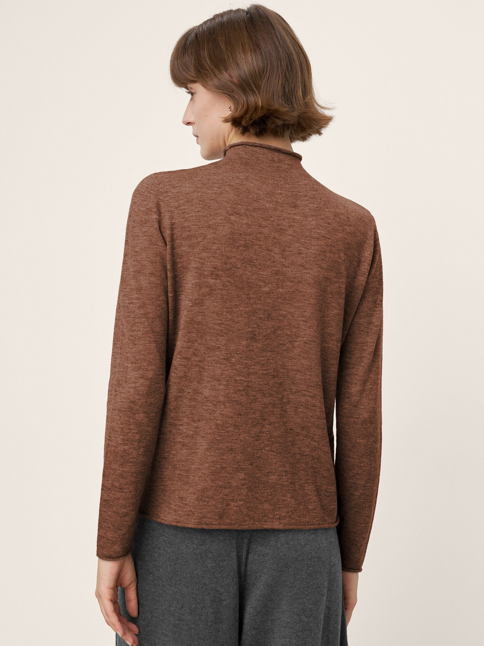 100% Extra-Fine Merino Wool Mock Neck Sweater with Rolled Edge ELA by LINTICO for women