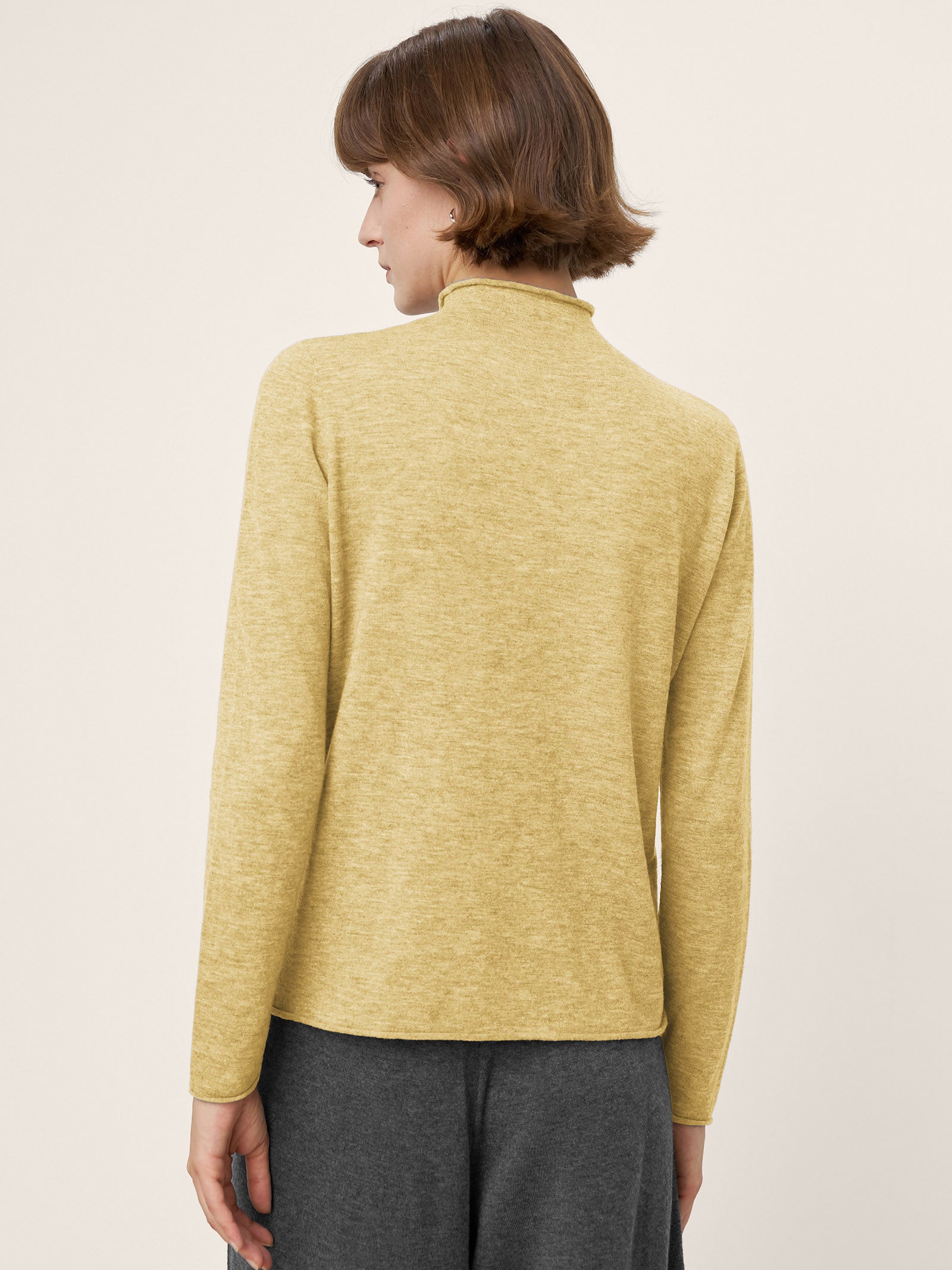 100% Extra-Fine Merino Wool Mock Neck Sweater with Rolled Edge ELA by LINTICO for women