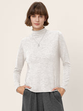 100% Extra-Fine Merino Wool Mock Neck Sweater with Rolled Edge ELA by LINTICO for women