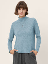 100% Extra-Fine Merino Wool Mock Neck Sweater with Rolled Edge ELA by LINTICO for women