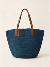 Handwoven Raffia Tote Bag With Leather Handles by LINTICO for women