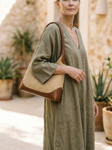 Artisanal Handwoven Colorblock Bucket Bag for Effortless Coastal Style by LINTICO for women