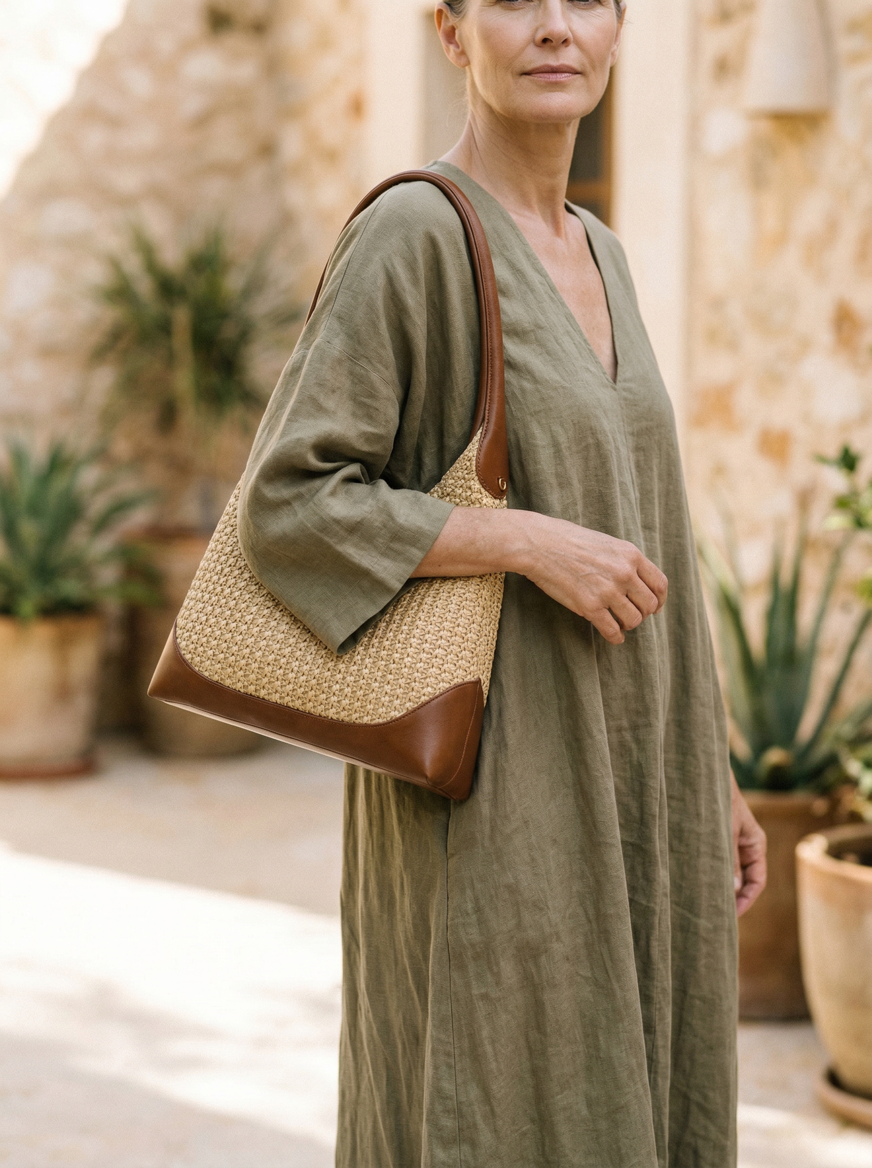 Artisanal Handwoven Colorblock Bucket Bag for Effortless Coastal Style by LINTICO for women