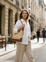 Artisanal Handwoven Colorblock Bucket Bag for Effortless Coastal Style by LINTICO for women