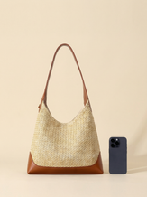 Artisanal Handwoven Colorblock Bucket Bag for Effortless Coastal Style by LINTICO for women