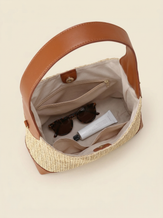 Artisanal Handwoven Colorblock Bucket Bag for Effortless Coastal Style by LINTICO for women