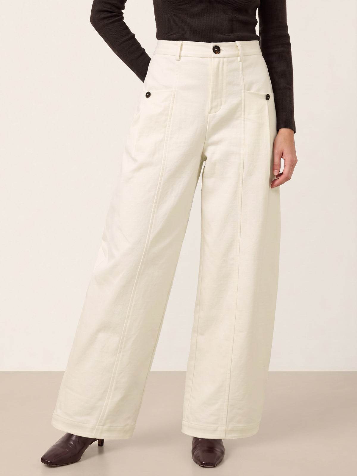 White High Waist Curved Leg Cargo Pants LORENA