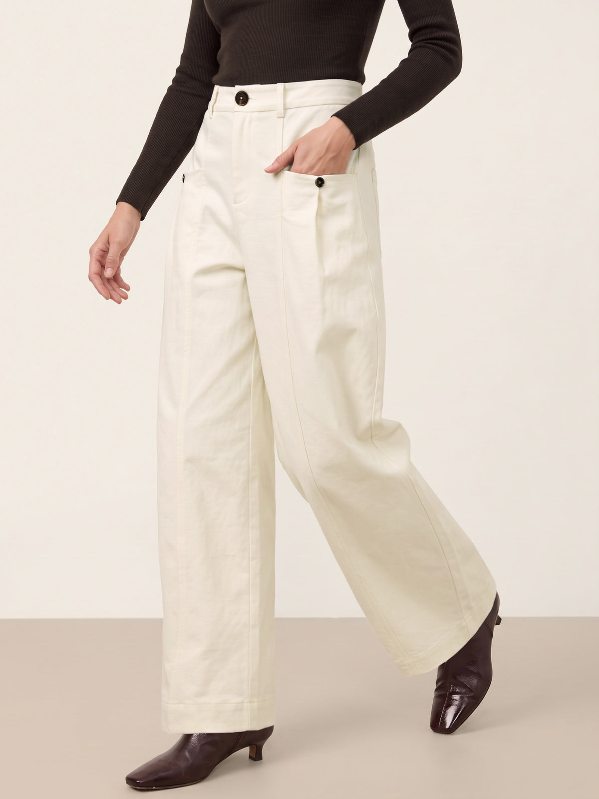 White High Waist Curved Leg Cargo Pants LORENA