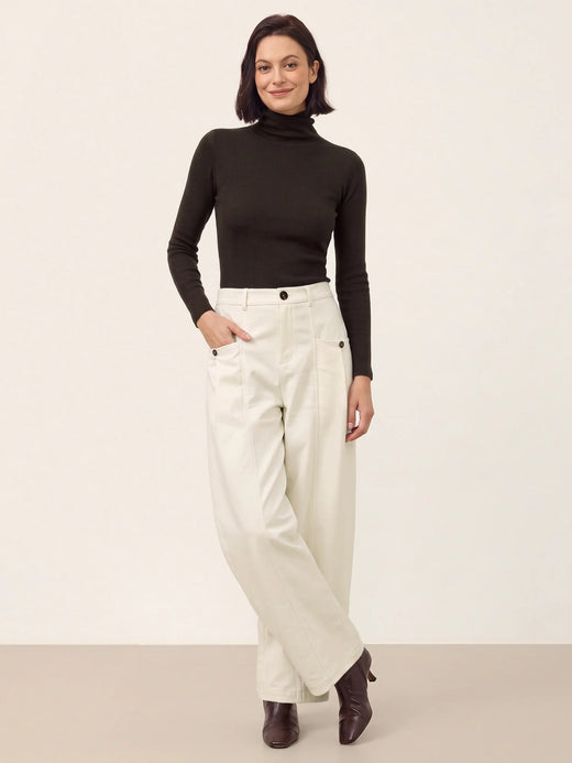 100% Extra-Fine Merino Wool Mock Neck Sweater with Rolled Edge ELA