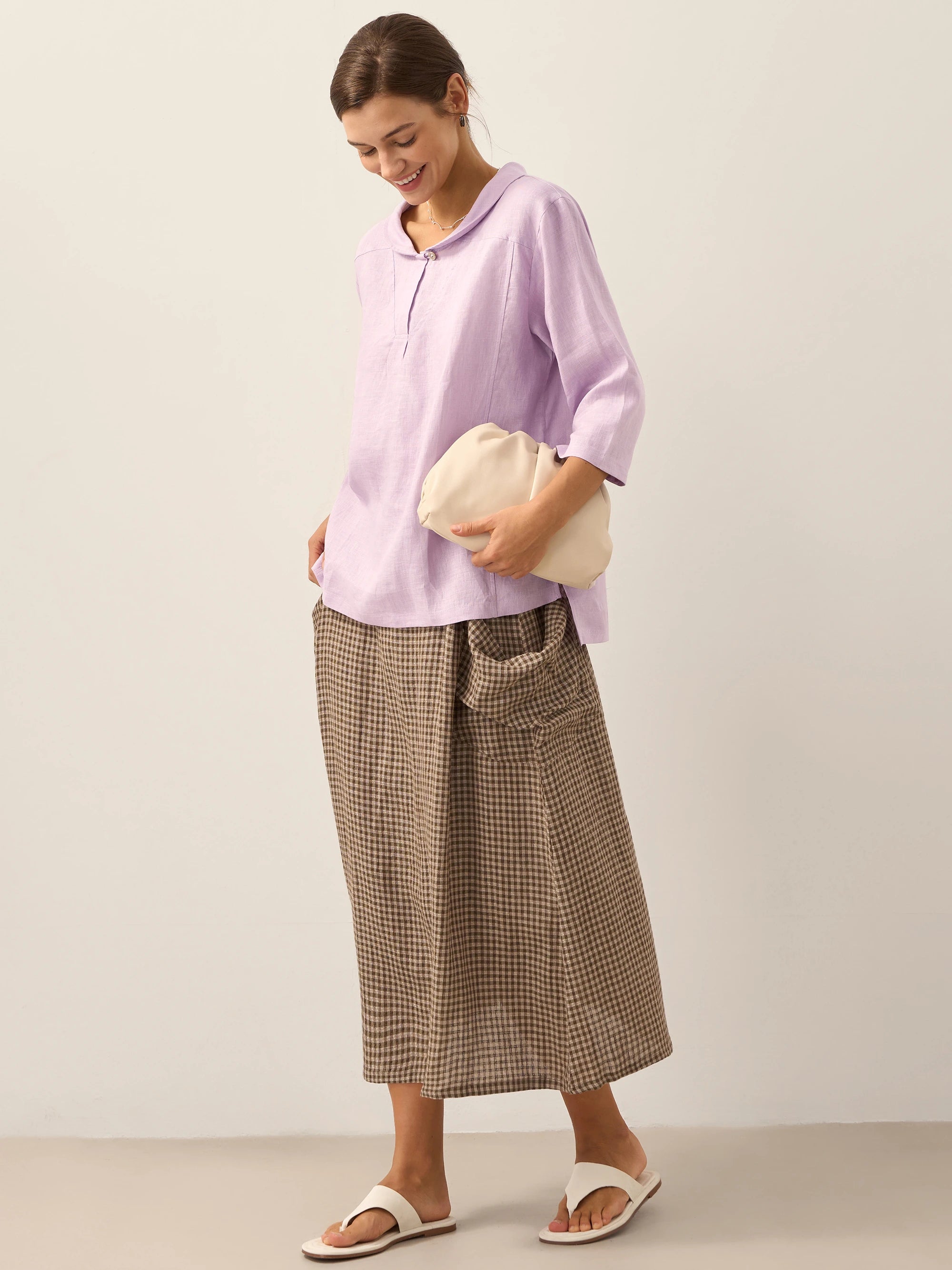 JADE 100% Linen Shawl V-Neck Half Sleeve Top