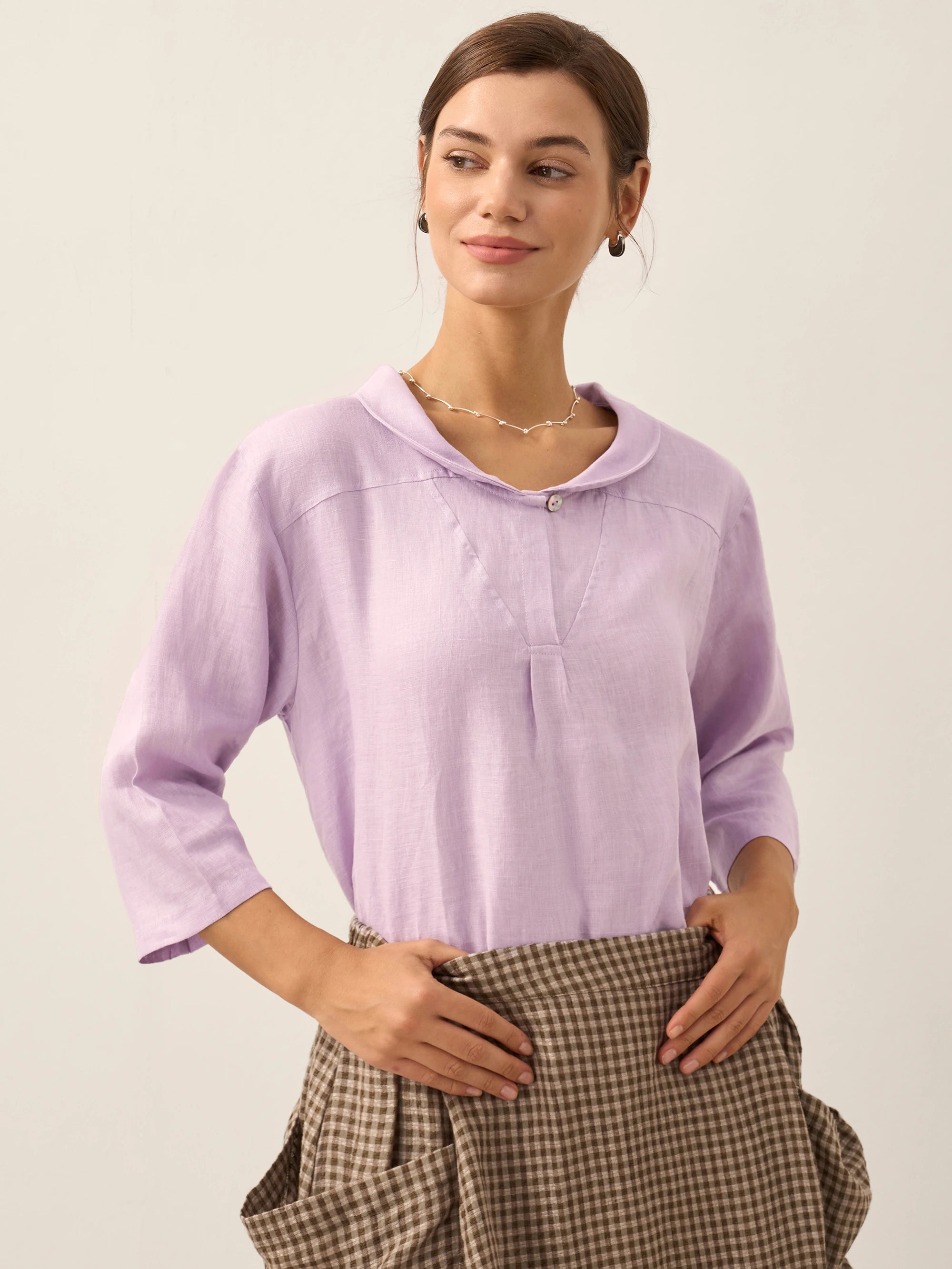 JADE 100% Linen Shawl V-Neck Half Sleeve Top