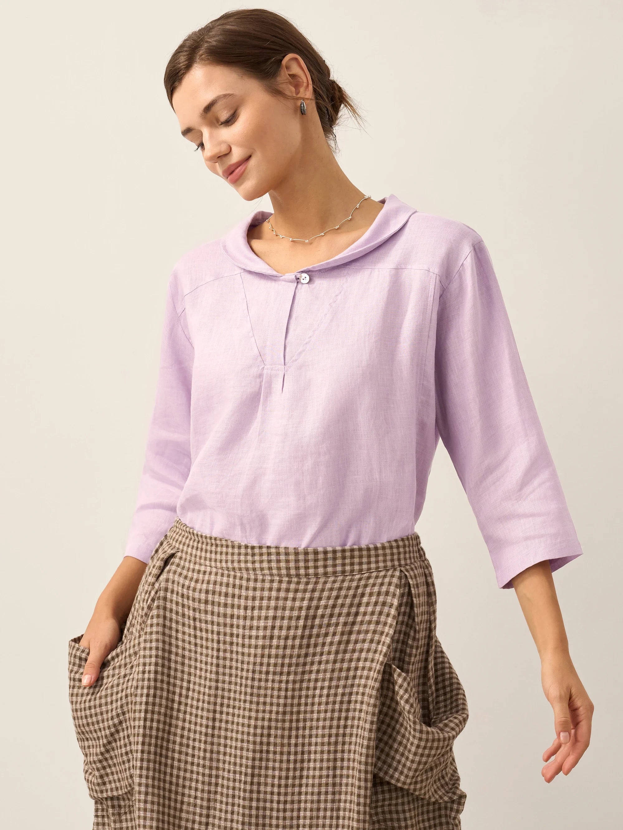 JADE 100% Linen Shawl V-Neck Half Sleeve Top
