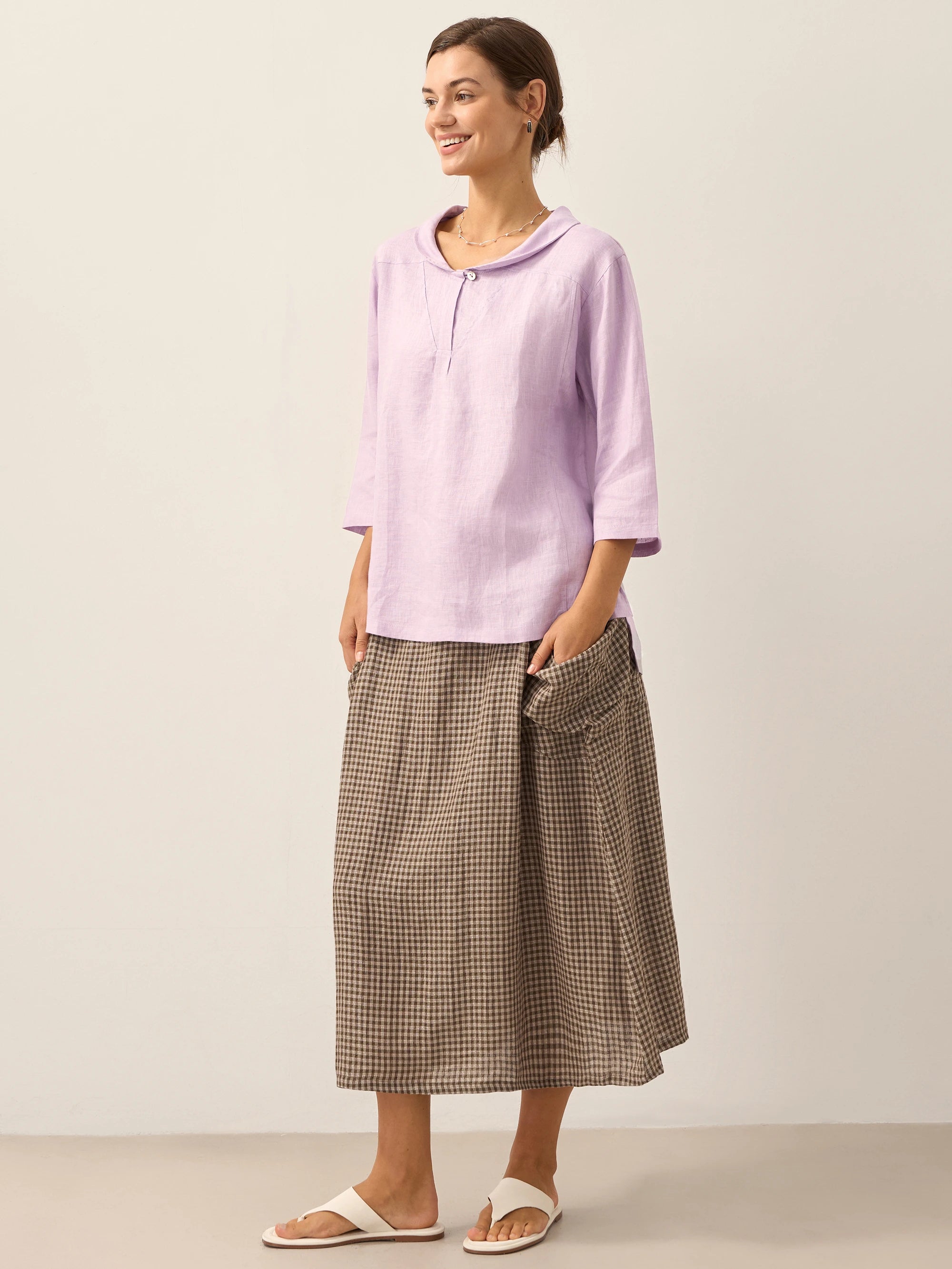 JADE 100% Linen Shawl V-Neck Half Sleeve Top