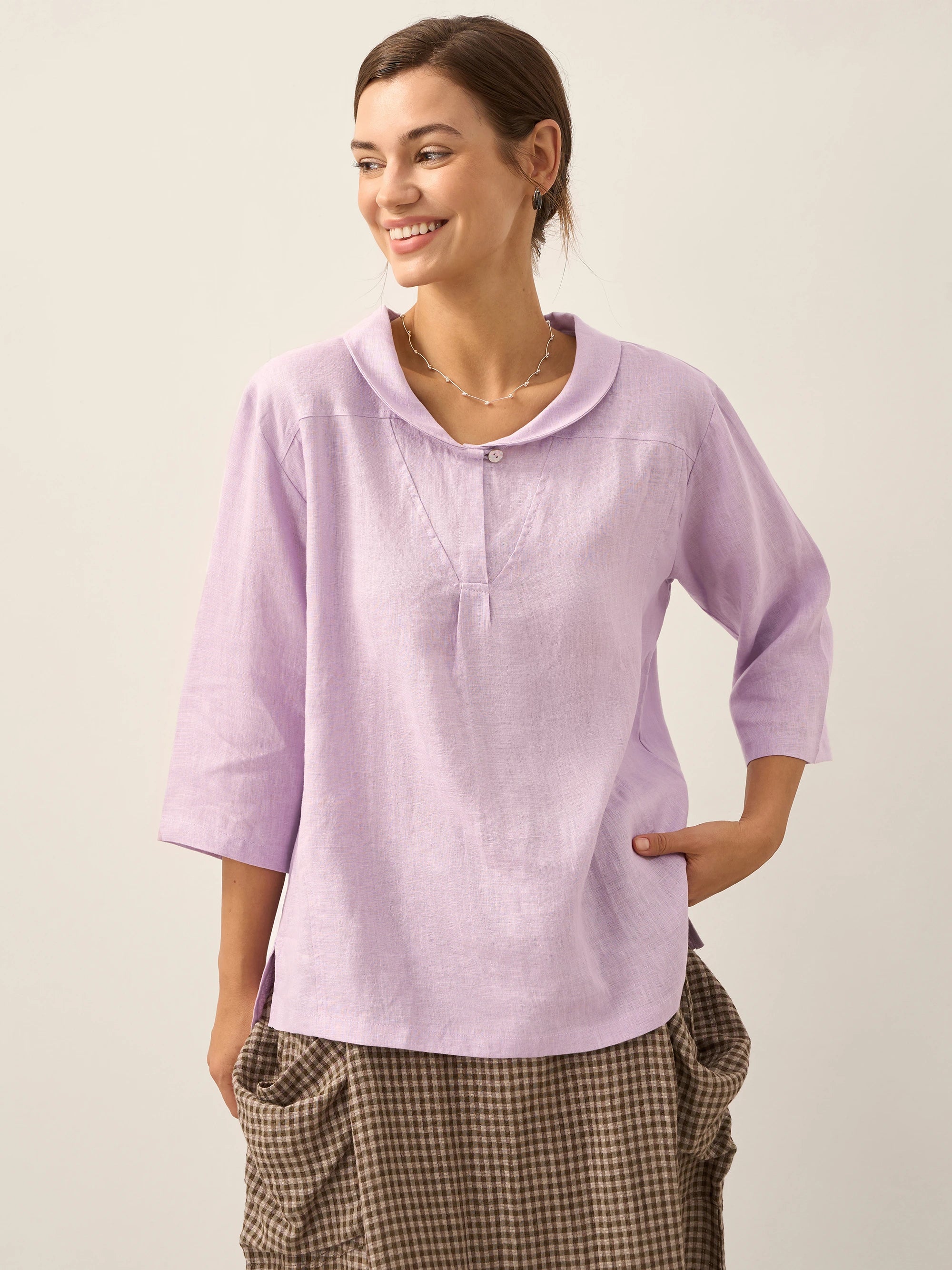 JADE 100% Linen Shawl V-Neck Half Sleeve Top
