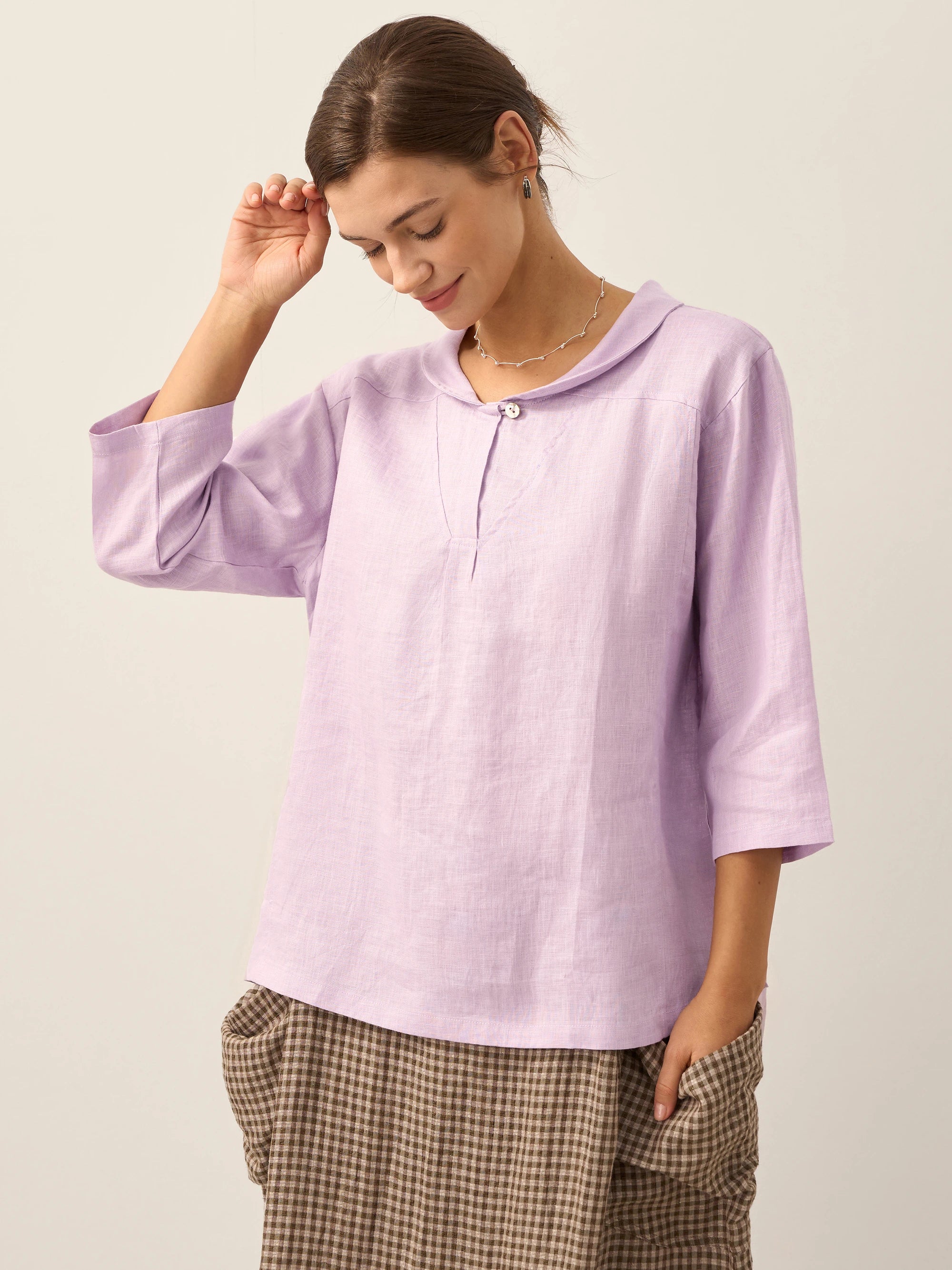 JADE 100% Linen Shawl V-Neck Half Sleeve Top