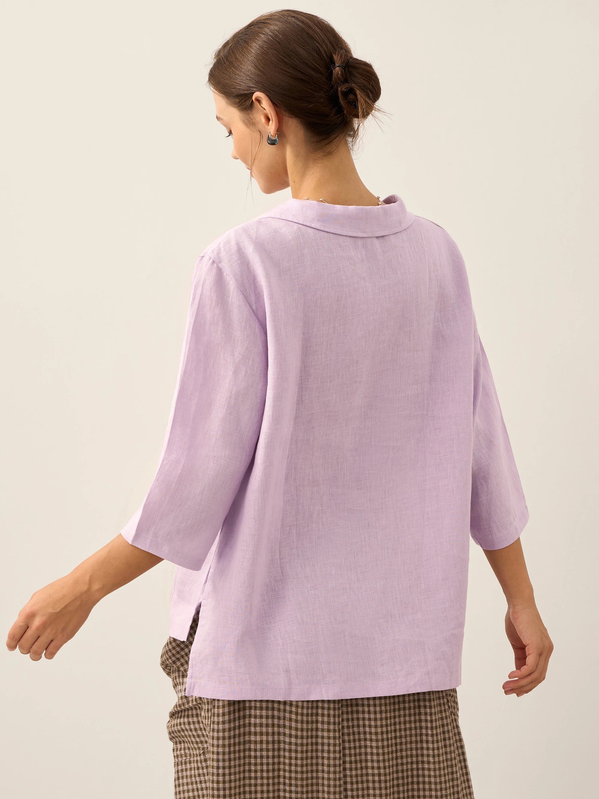 JADE 100% Linen Shawl V-Neck Half Sleeve Top