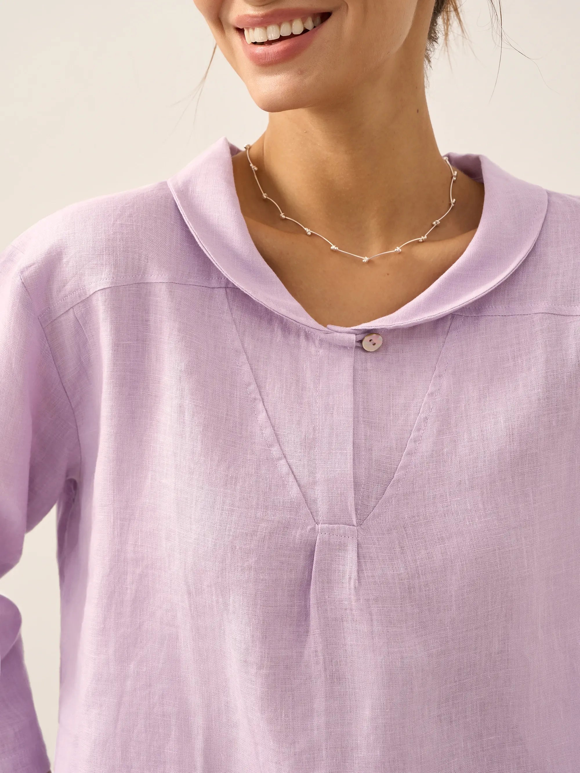 JADE 100% Linen Shawl V-Neck Half Sleeve Top