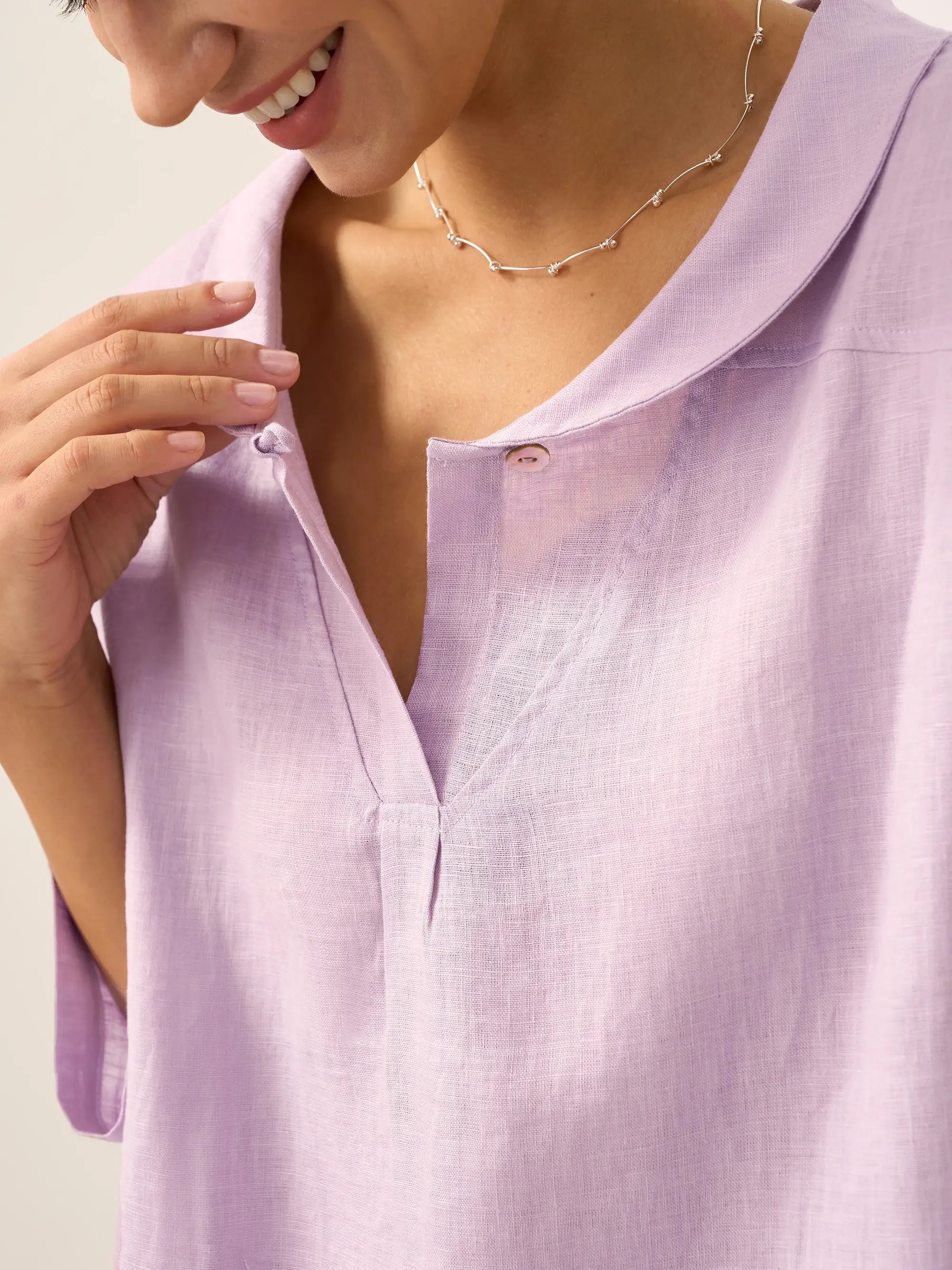 JADE 100% Linen Shawl V-Neck Half Sleeve Top