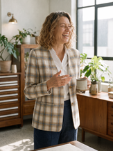 Linen Reversible Denim Texture V Neck Jacket ELLIE by LINTICO