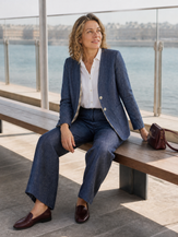 Linen Reversible Denim Texture V Neck Jacket ELLIE by LINTICO