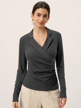 Wool Asymmetric Side Ruched Stretch Top BRIONY by LINTICO for women
