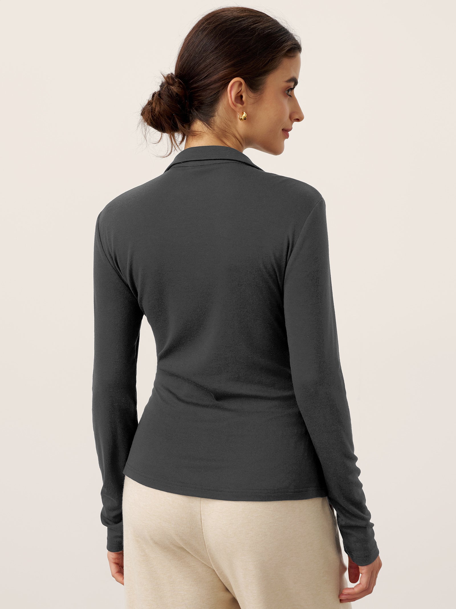 Wool Asymmetric Side Ruched Stretch Top BRIONY