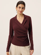 Wool Asymmetric Side Ruched Stretch Top BRIONY by LINTICO for women