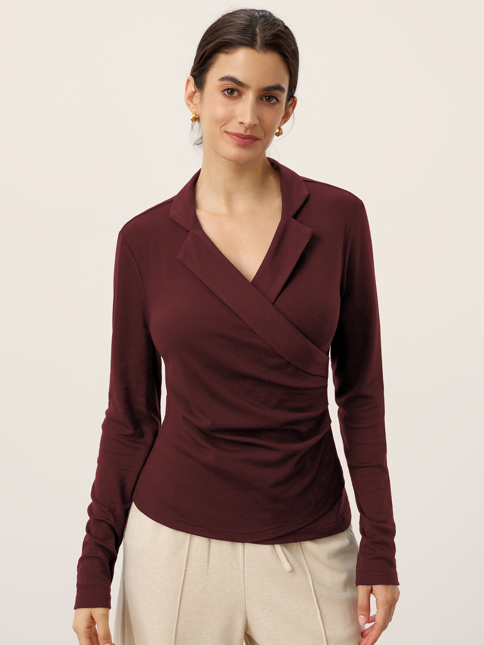 Wool Asymmetric Side Ruched Stretch Top BRIONY by LINTICO for women