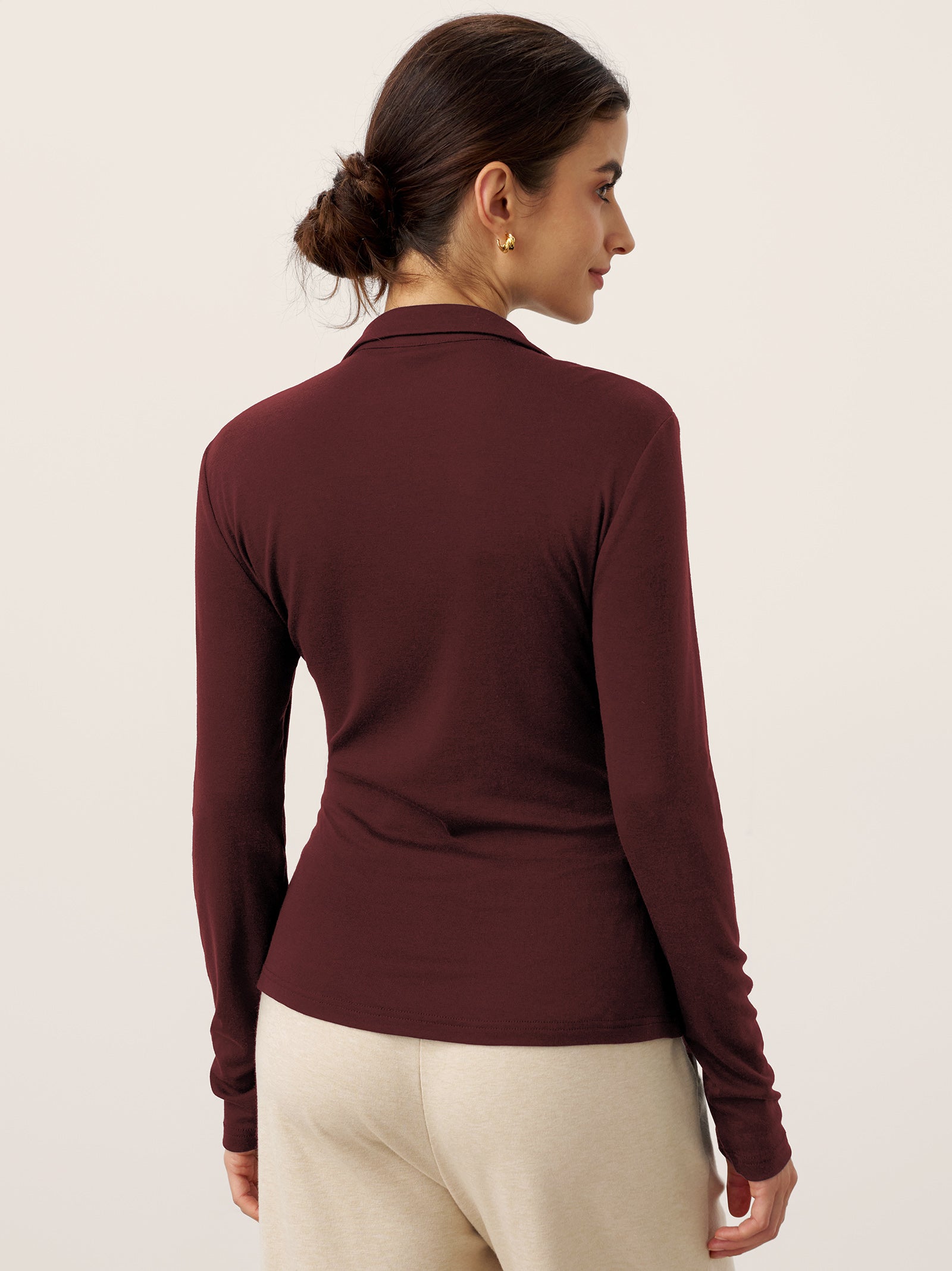 Wool Asymmetric Side Ruched Stretch Top BRIONY