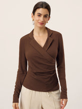 Wool Asymmetric Side Ruched Stretch Top BRIONY by LINTICO for women