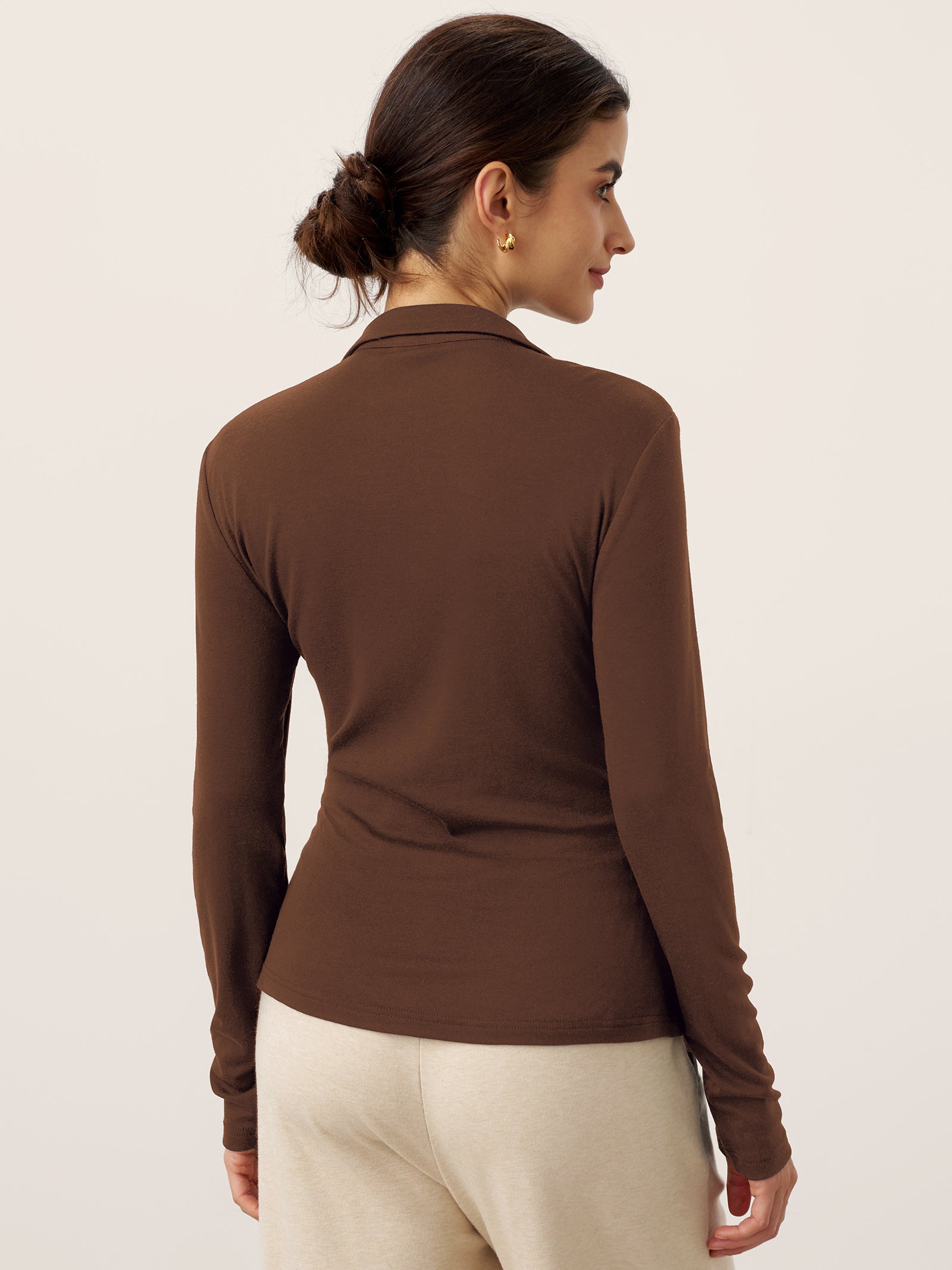Wool Asymmetric Side Ruched Stretch Top BRIONY