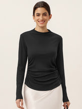 Wool Mock Neck Waist Pleat Top ISOLDE by LINTICO for women
