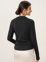 Wool Mock Neck Waist Pleat Top ISOLDE by LINTICO for women