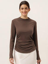 Wool Mock Neck Waist Pleat Top ISOLDE by LINTICO for women