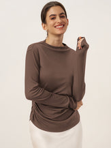 Wool Mock Neck Waist Pleat Top ISOLDE by LINTICO for women