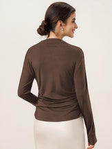 Wool Mock Neck Waist Pleat Top ISOLDE by LINTICO for women