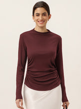 Wool Mock Neck Waist Pleat Top ISOLDE by LINTICO for women