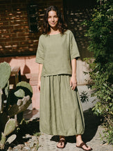 100% Linen Drop Shoulder Shirred Back High-Low Hem Top LINDSEY by LINTICO for women