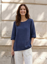 100% Linen Relaxed Back Button Top with Tab Sleeves SYLVANA by LINTICO for women
