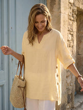 100% Linen Curved-Hem Oversized Top DAPHNEA by LINTICO for women