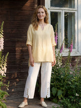 100% Linen Curved-Hem Oversized Top DAPHNEA by LINTICO for women