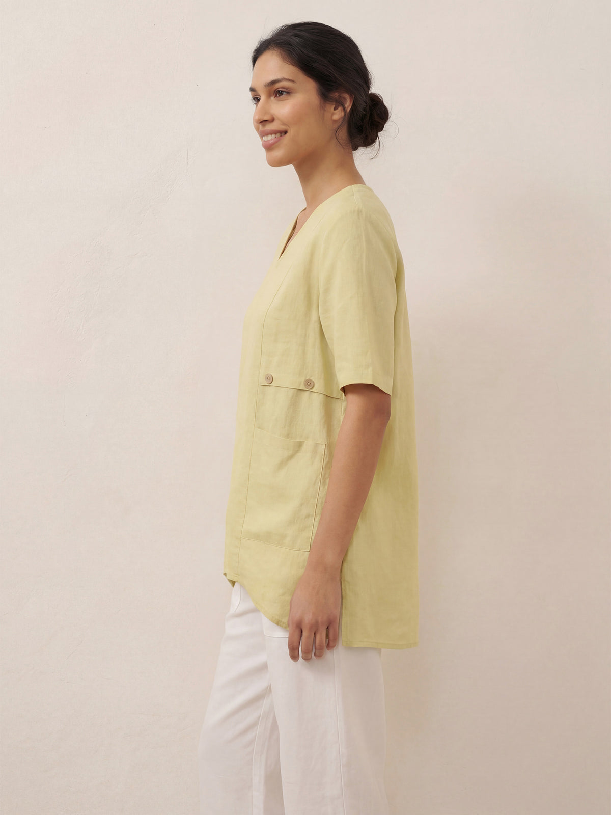 100% Linen Asymmetric Hem Long Top ISLA by LINTICO for women