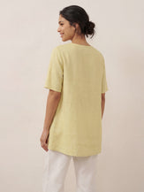 100% Linen Asymmetric Hem Long Top ISLA by LINTICO for women
