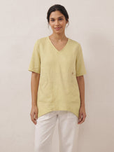 100% Linen Asymmetric Hem Long Top ISLA by LINTICO for women